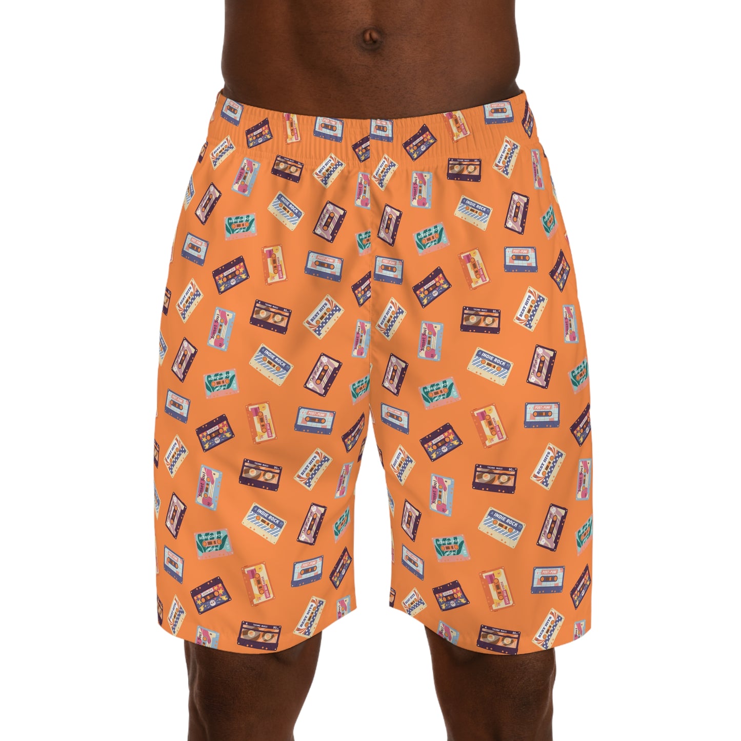 Orange 90s Cassette Tape Men's Jogger Shorts (AOP)
