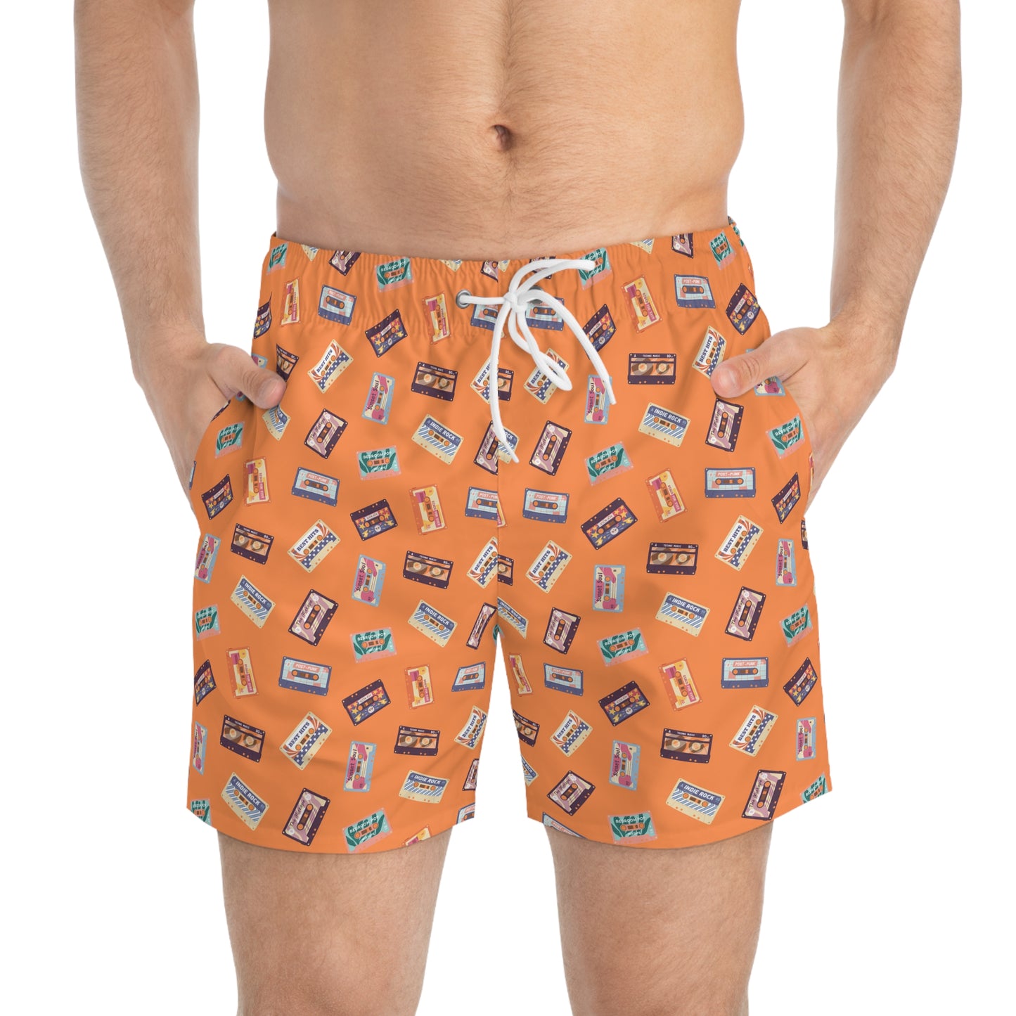 90s Cassette Tape Orange Swim Trunks (AOP)