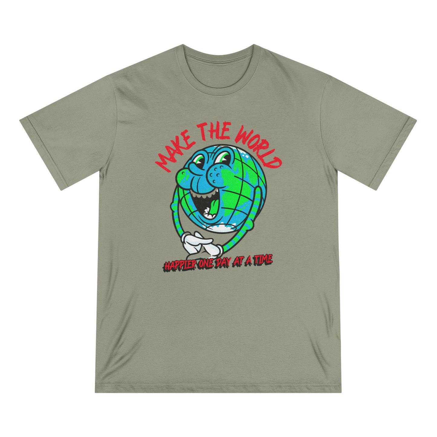 Make The World Happier One Day At A Time Organic Staple T-shirt