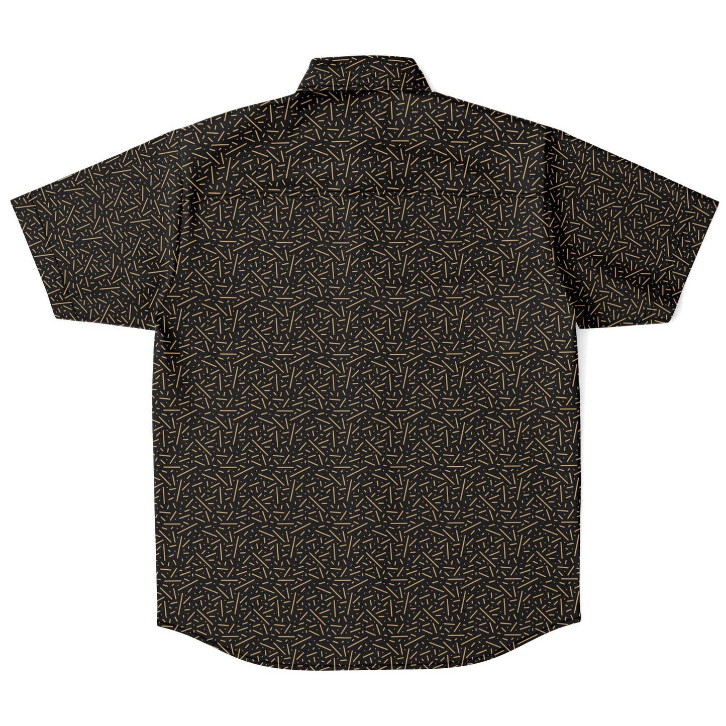 Black\Gold Short Sleeve Button Down Shirt - AOP