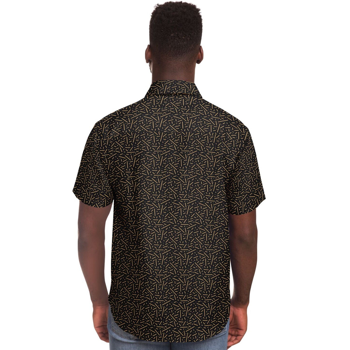 Black\Gold Short Sleeve Button Down Shirt - AOP