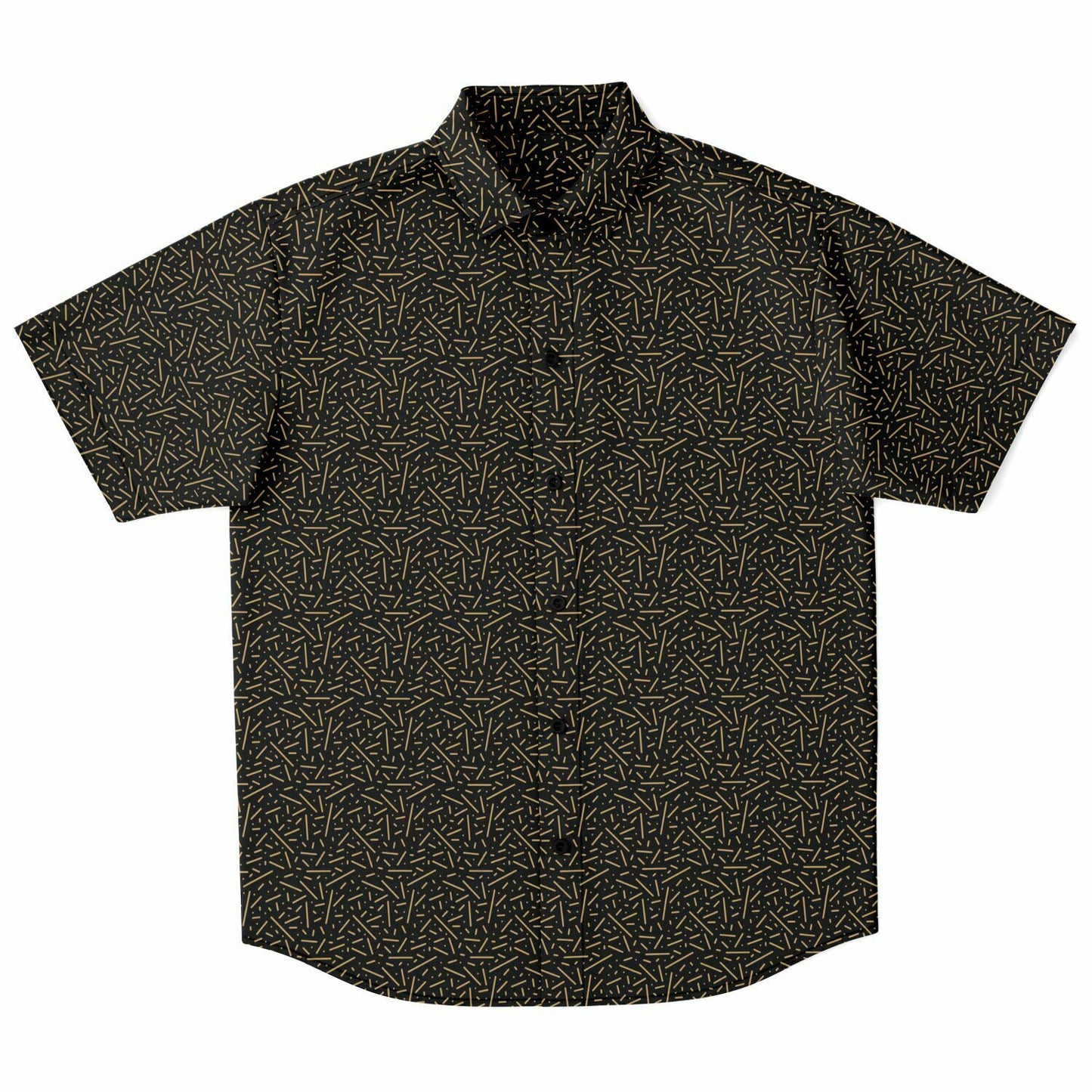 Black\Gold Short Sleeve Button Down Shirt - AOP