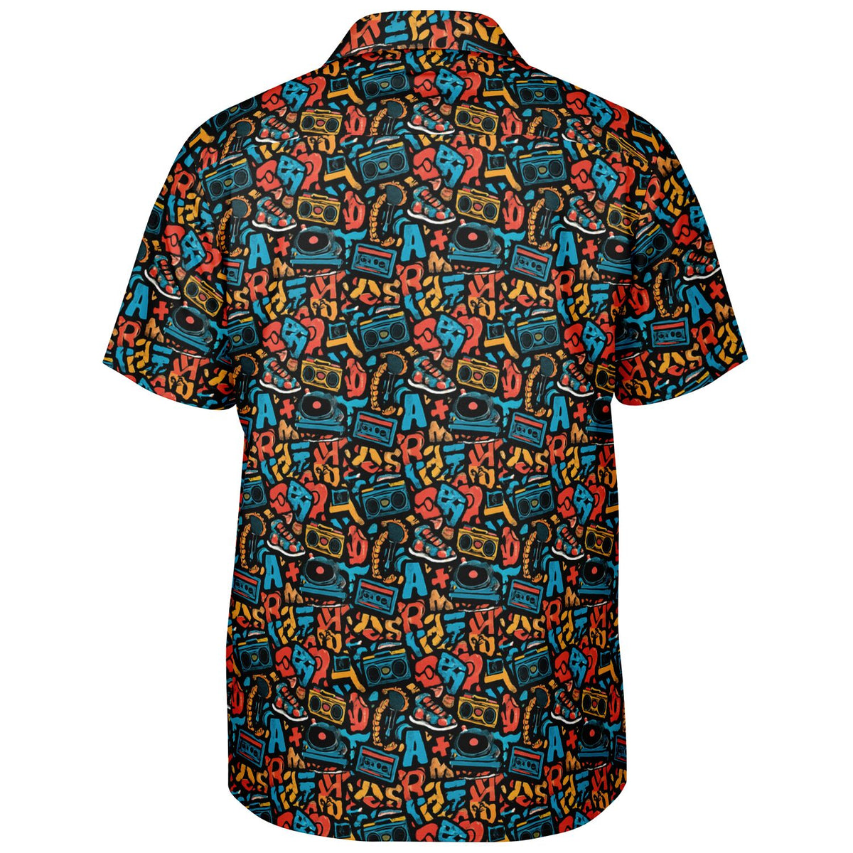 96 cassette tape Spread Collar Short Sleeve Button-Down Shirt - AOP