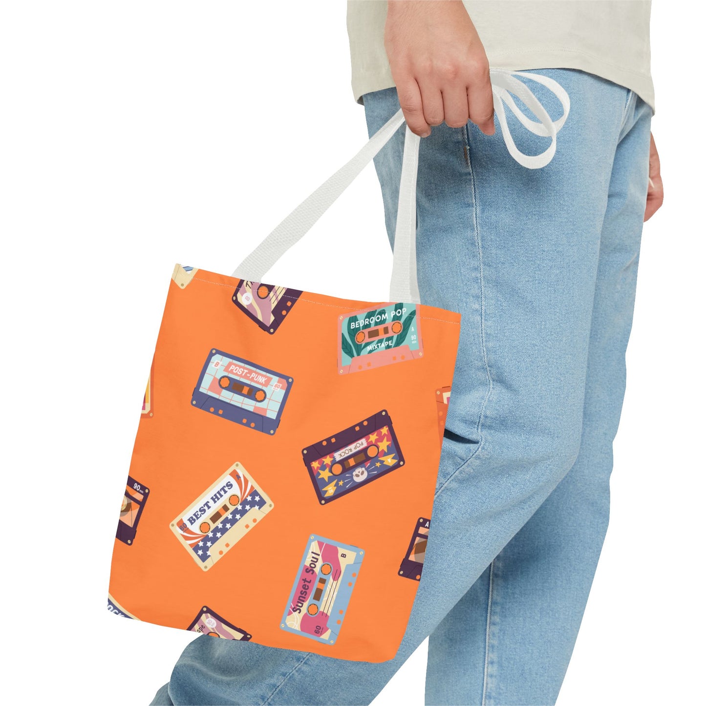 Orange Cassette Tape Tote Bag, Retro Music Lover Gift, 80s Style Carryall, Vintage Hipster Shoulder Bag, Groovy Musician Purse, Retro