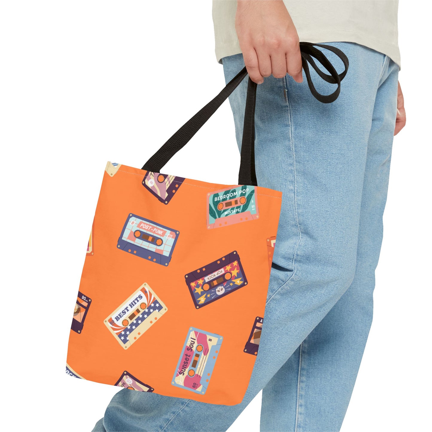 Orange Cassette Tape Tote Bag, Retro Music Lover Gift, 80s Style Carryall, Vintage Hipster Shoulder Bag, Groovy Musician Purse, Retro