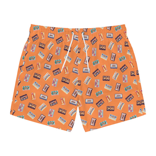 90s Cassette Tape Orange Swim Trunks (AOP)