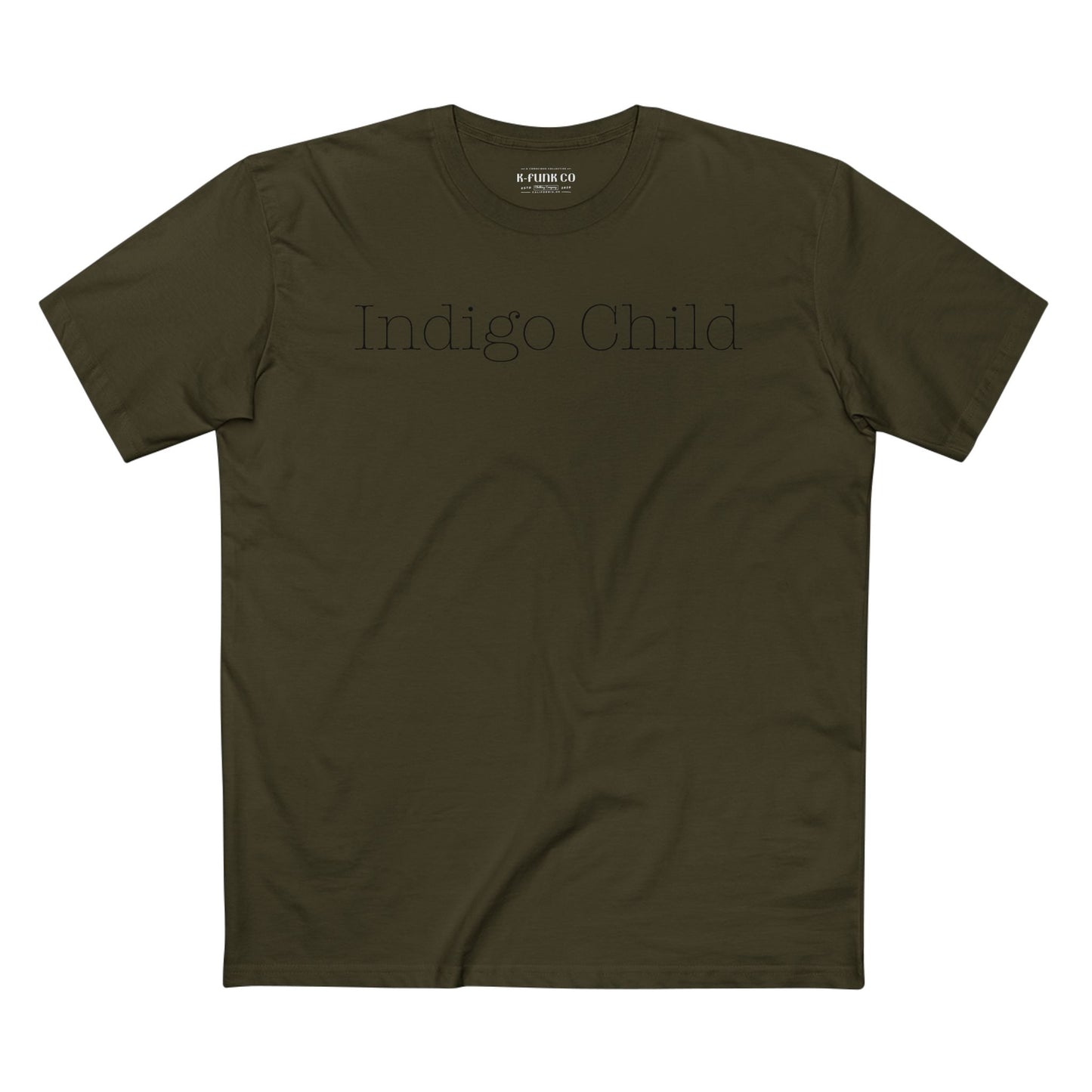 Indigo Child Tee Black Typewriter Font