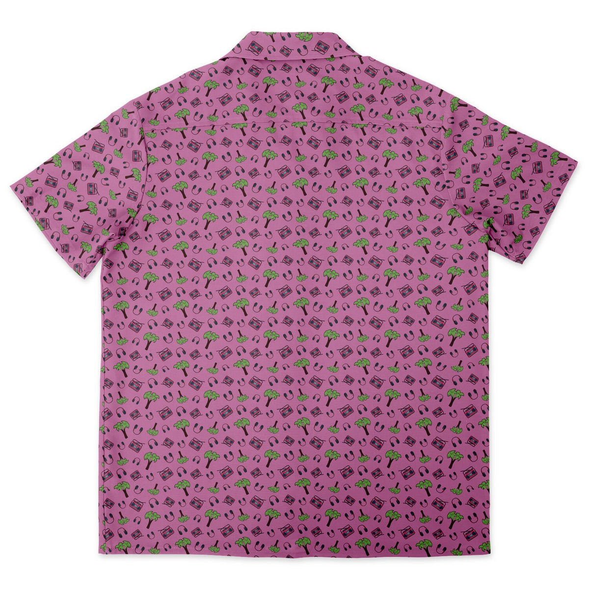 Pink Palm Trees Spread Collar Short Sleeve Button-Down Shirt - AOP