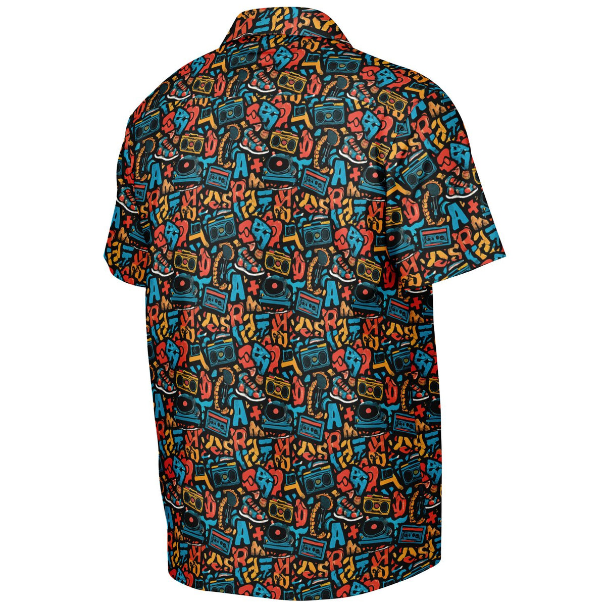 96 cassette tape Spread Collar Short Sleeve Button-Down Shirt - AOP