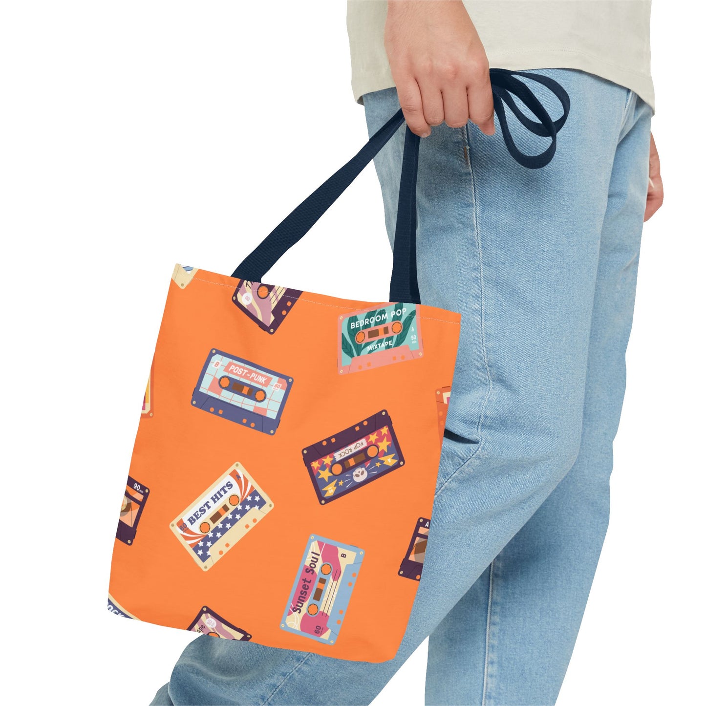 Orange Cassette Tape Tote Bag, Retro Music Lover Gift, 80s Style Carryall, Vintage Hipster Shoulder Bag, Groovy Musician Purse, Retro