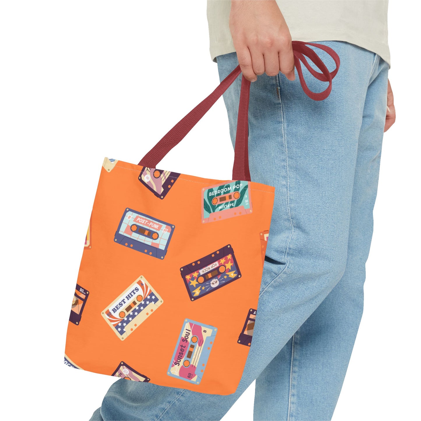Orange Cassette Tape Tote Bag, Retro Music Lover Gift, 80s Style Carryall, Vintage Hipster Shoulder Bag, Groovy Musician Purse, Retro