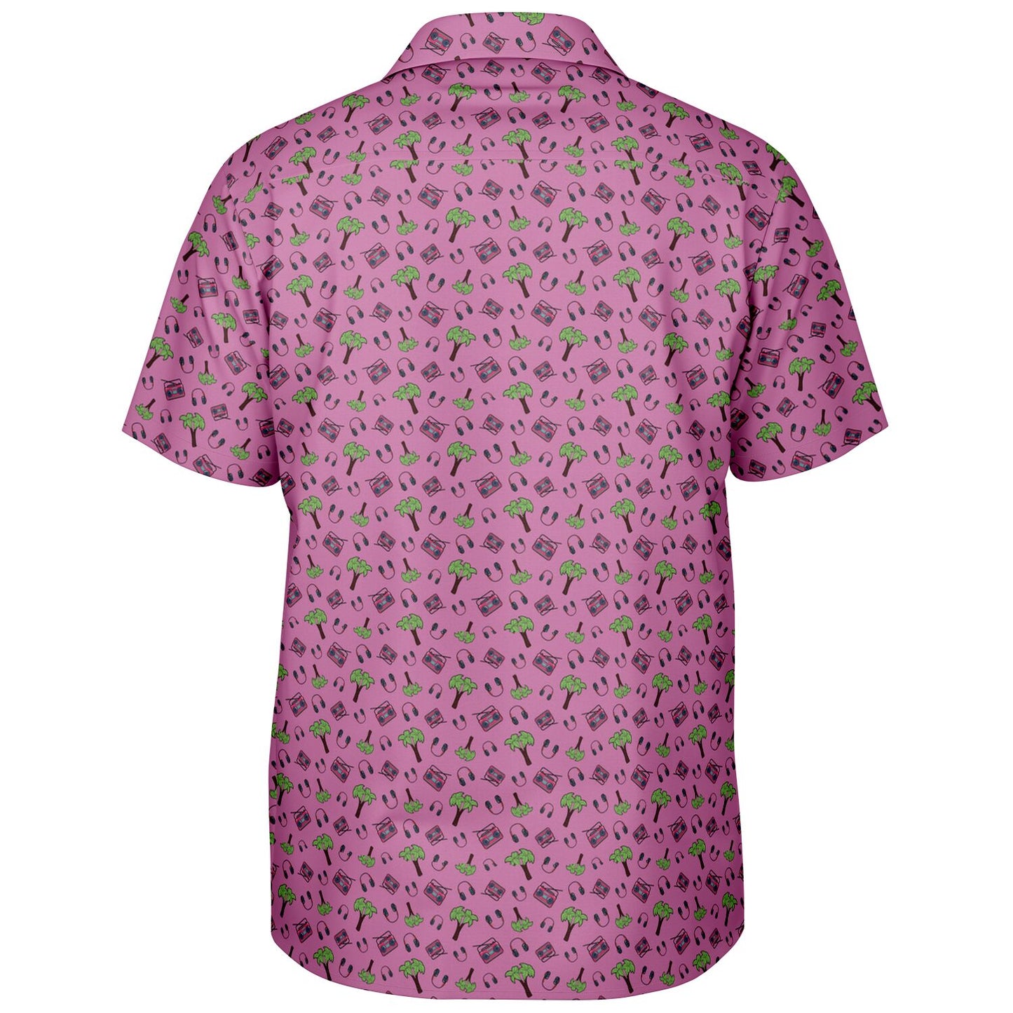 Pink Palm Trees Spread Collar Short Sleeve Button-Down Shirt - AOP