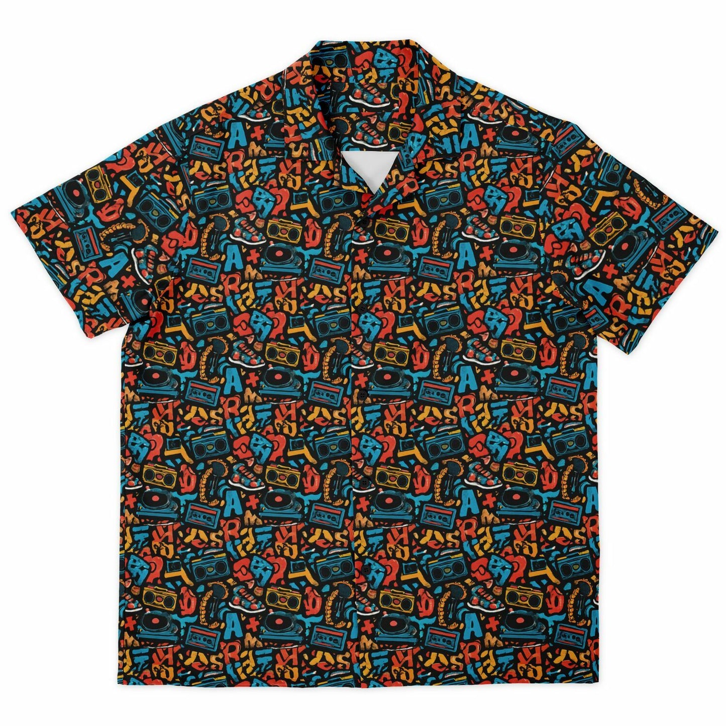 96 cassette tape Spread Collar Short Sleeve Button-Down Shirt - AOP