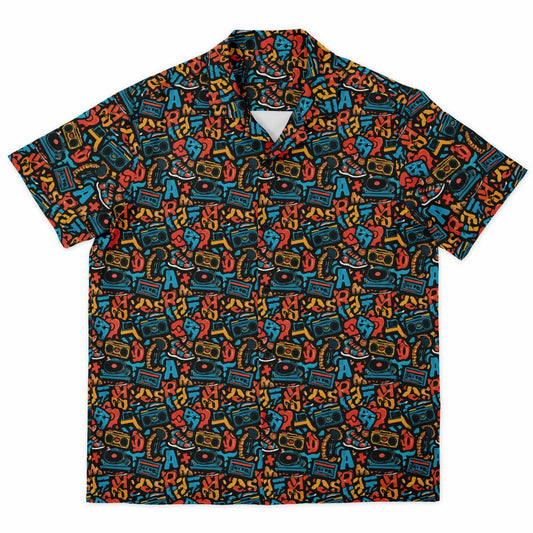 96 cassette tape Spread Collar Short Sleeve Button-Down Shirt - AOP