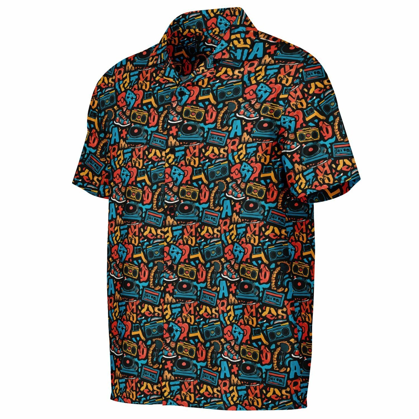96 cassette tape Spread Collar Short Sleeve Button-Down Shirt - AOP