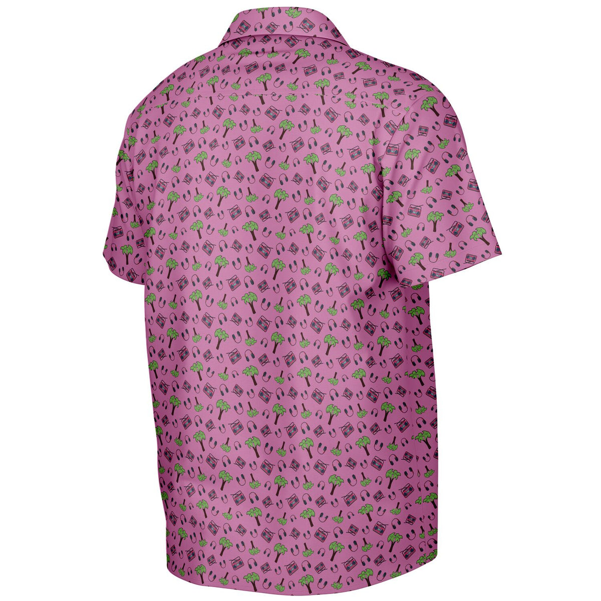 Pink Palm Trees Spread Collar Short Sleeve Button-Down Shirt - AOP
