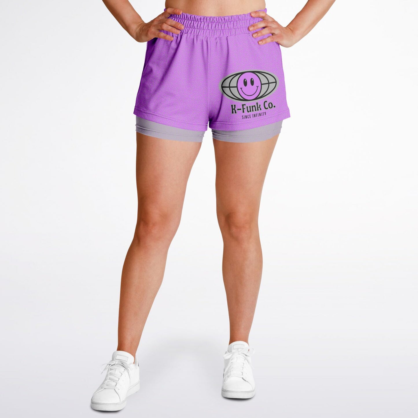 Purple\Gray Women's 2-in-1 Shorts - AOP