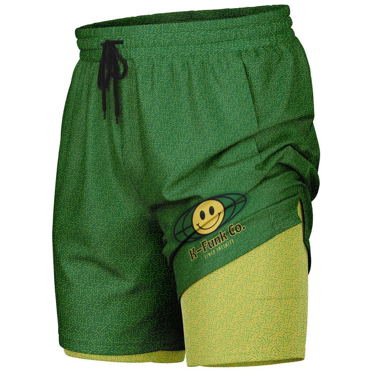 K-Funk Co. Dark Green\Yellow Men's 2-in-1 Shorts - AOP