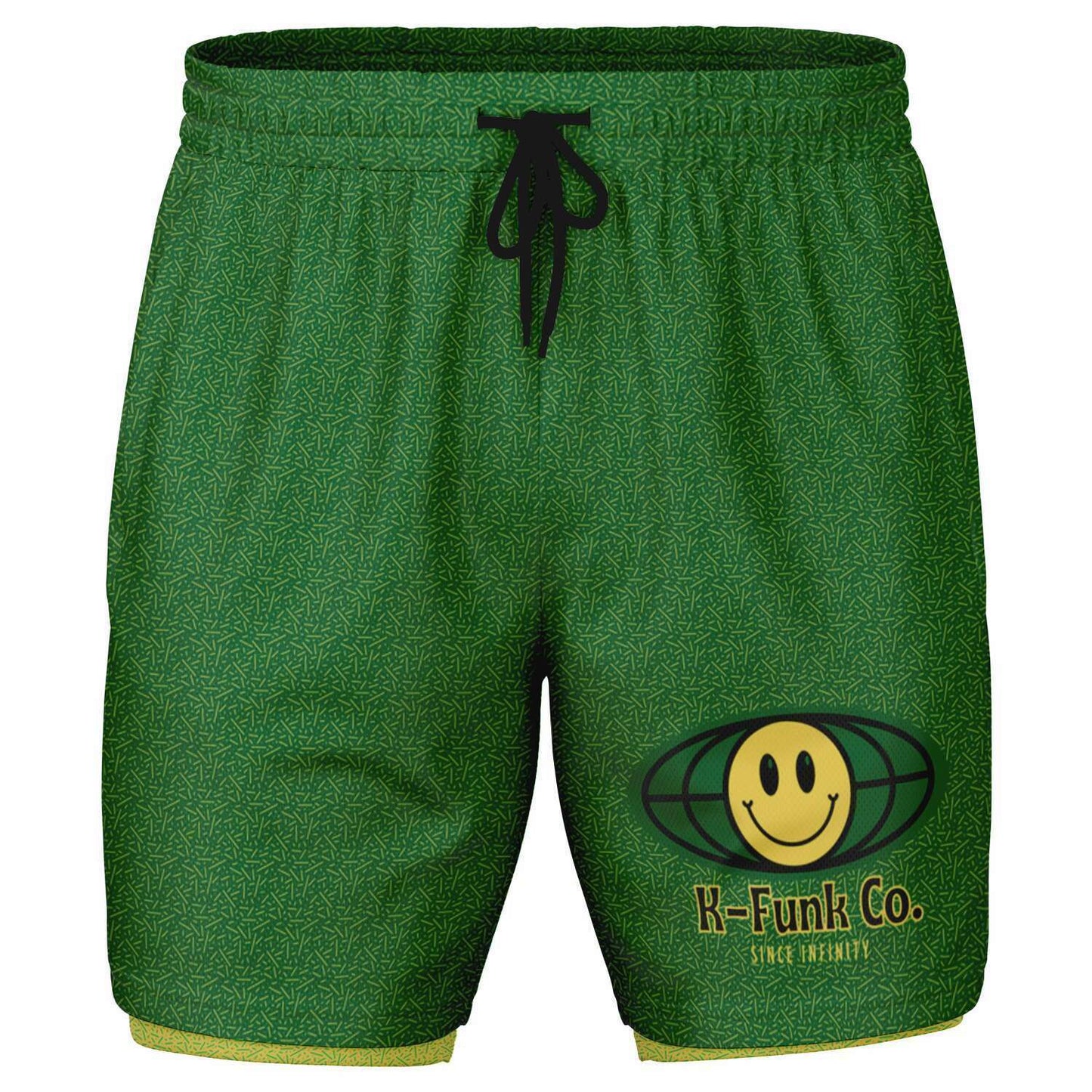 K-Funk Co. Dark Green\Yellow Men's 2-in-1 Shorts - AOP