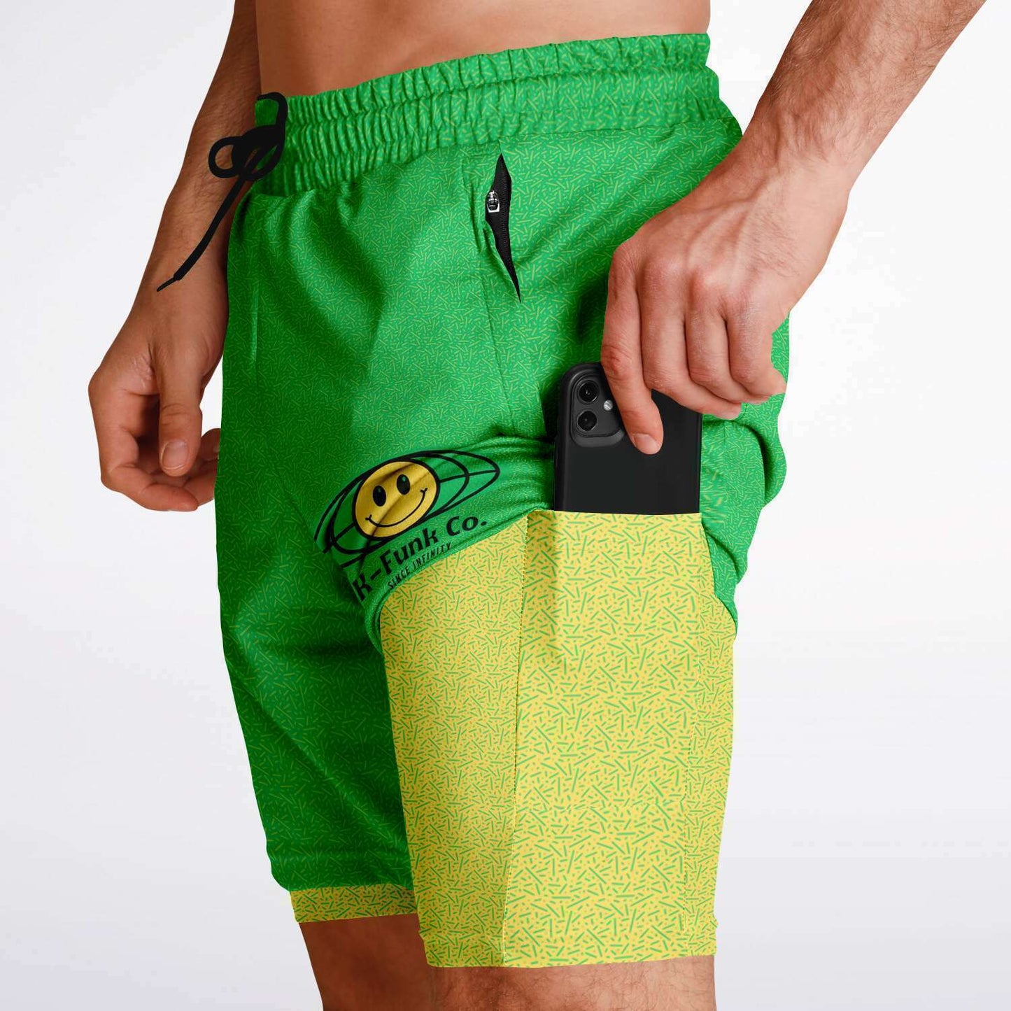 K-Funk Co. Green\Yellow Since Infinity Men's 2-in-1 Shorts - AOP