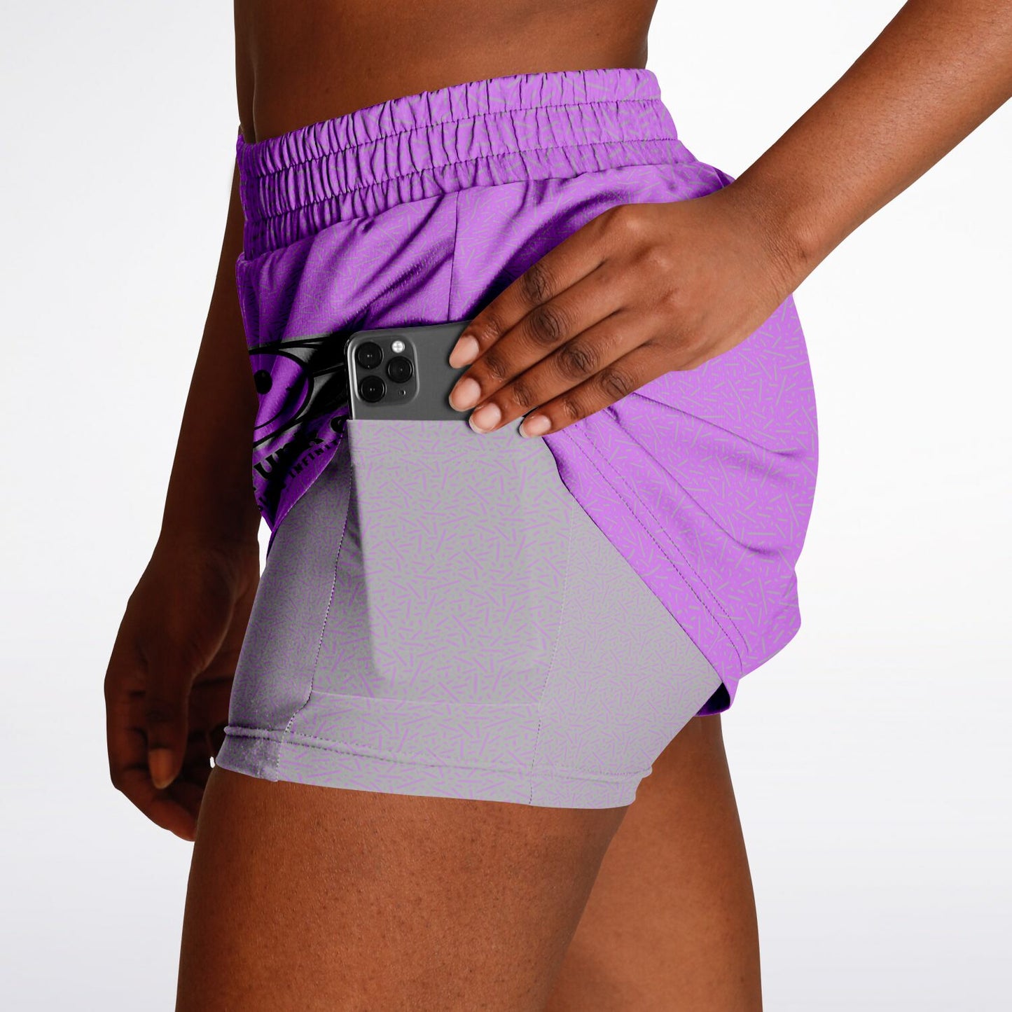 Purple\Gray Women's 2-in-1 Shorts - AOP