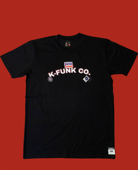 K-Funk Co. Record, Cassette & Turntable T-Shirt-Black/Large-Premium Front LogoTee